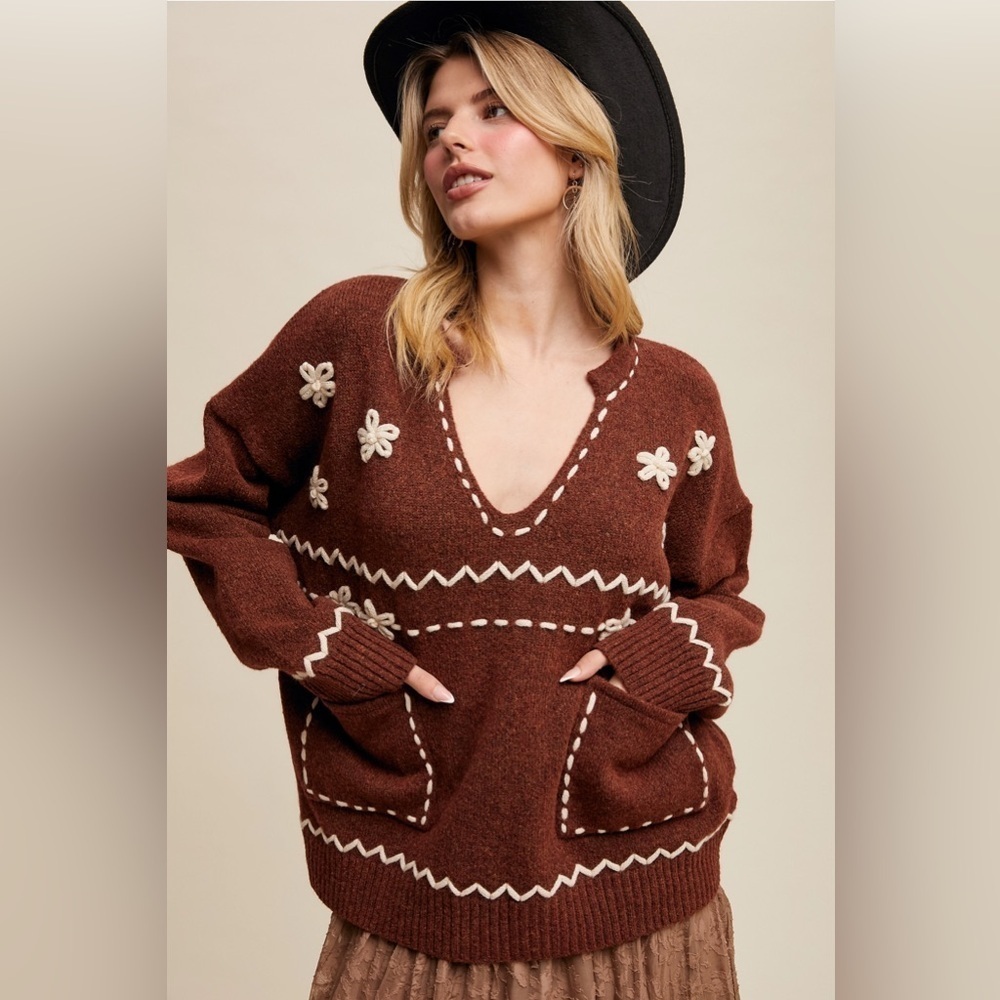 Listicle Floral Embroidered Knit Sweater - Picture 2 of 4